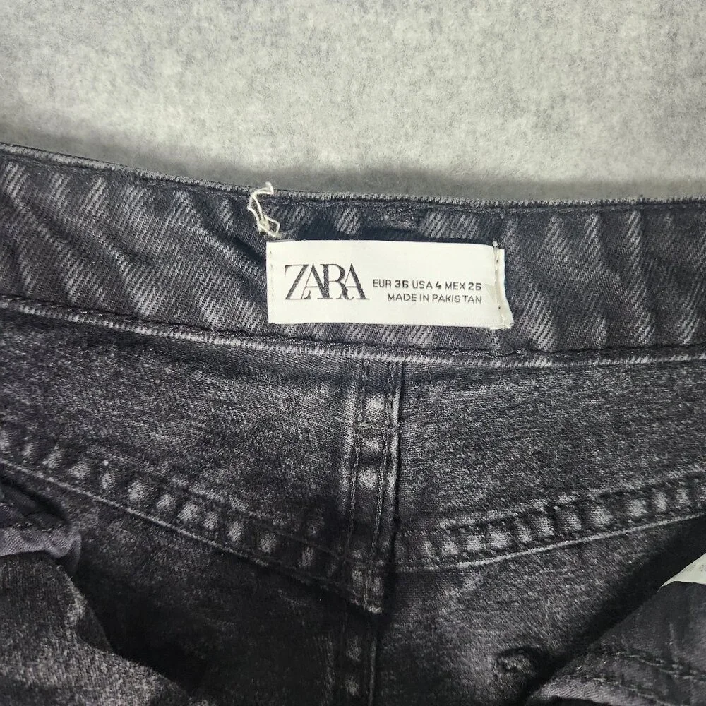 Zara Washed Black Distressed Mid Rise Button Fly Denim Shorts Size 4 - Picture 4 of 8